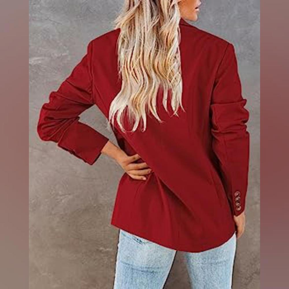 Casual Blazer Jackets - Open Front Long Sleeve Lapel Collar Work Office Jackets - Picture 4 of 6